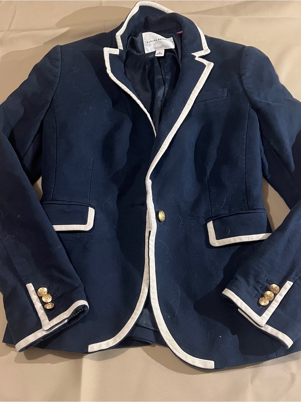 Banana Republic Navy Blazer with White Trim sailor prep school uniform linen